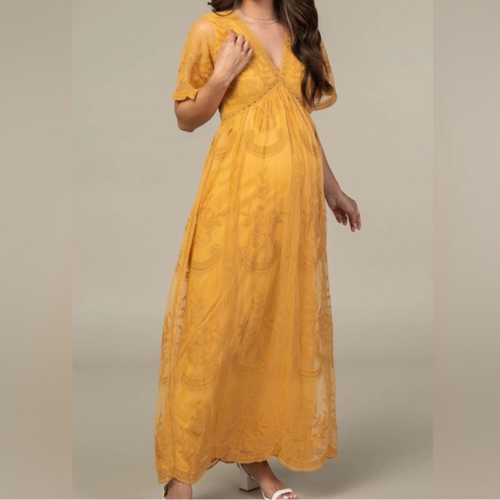Pinkblush Mustard Lace Maxi Dress